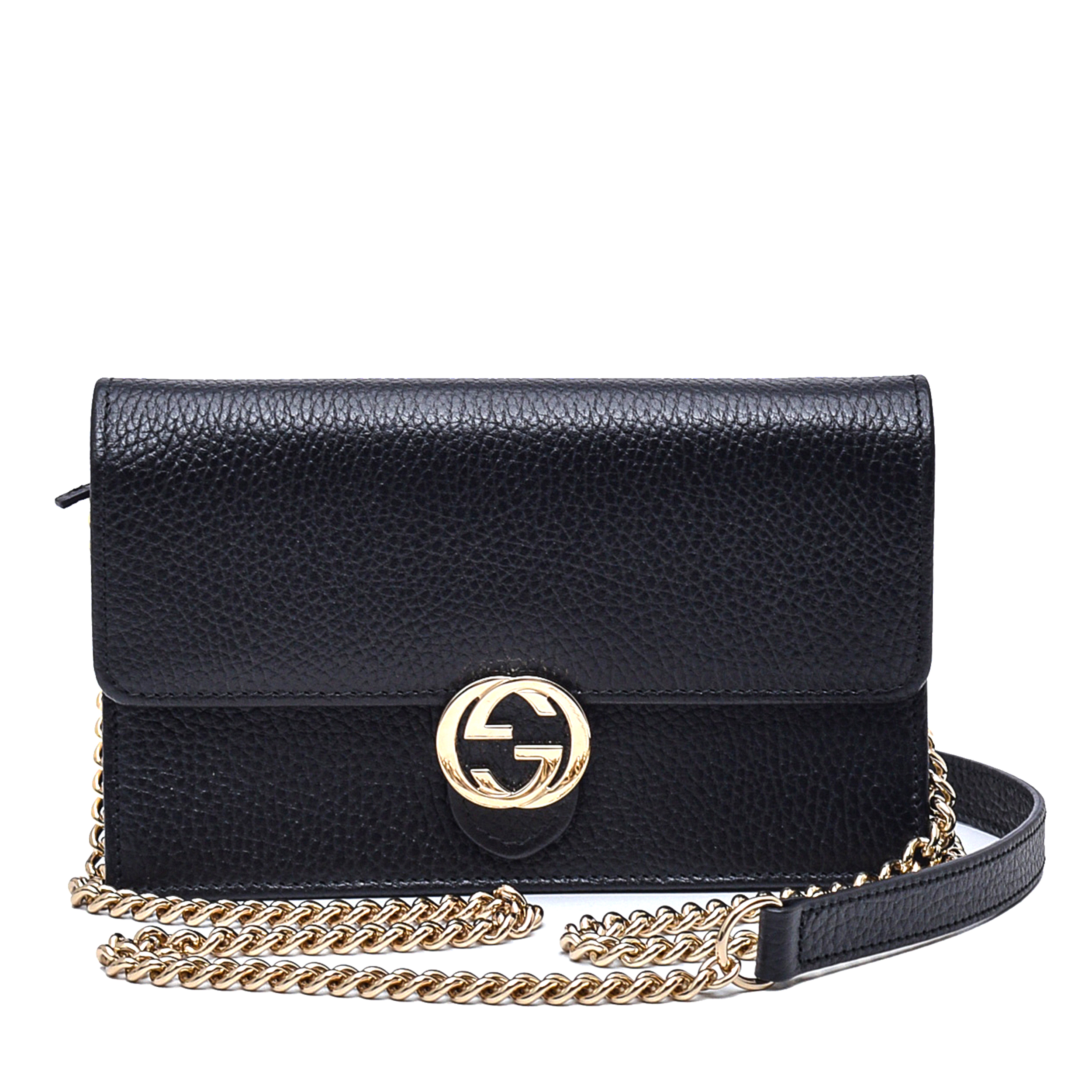 Gucci - Black Granied Leather Interlocking Bag